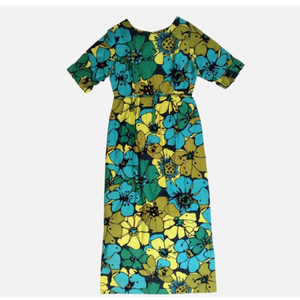 Vintage 60s 70s Handmade Maxi Dress Colorful Mod Flower Power Size M - Picture 3 of 11